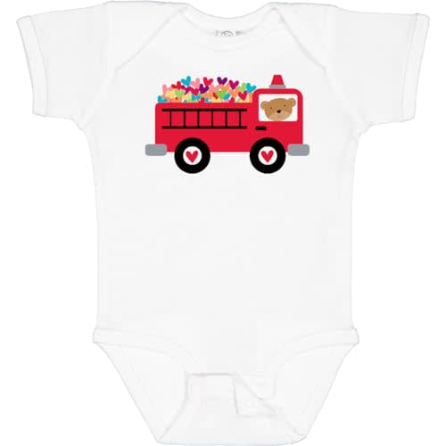 inktastic Valentine Fire Truck Heart Bear Baby Bodysuit