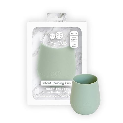 ezpz Tiny Cup (Sage) - 4 months+ - 100% Silicone Training Cup for Infants - Designed by a Pediatric Feeding Specialist - Baby-Led Weaning Essentials & Baby Gifts