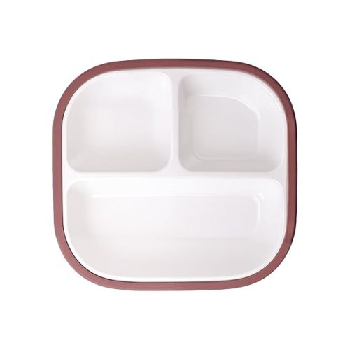 BABELIO 8'' Toddler Porcelain Plates with Silicone Suction Sleeves, Lead & BPA Free, Divided, Microwave & Dishwasher Safe, Stay Put, Suitable for Kids/Babies, 3 Pack