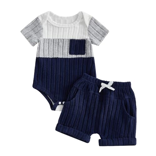 Giraropa Newborn Baby Boy Clothes Mamas Boy Embroidery Romper Jumpsuit Ribbed Waffle Knit Shorts Set Baby Boy Summer Outfit