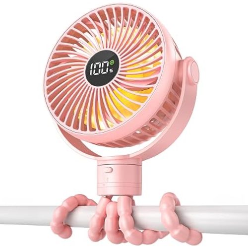 Coohea Portable Stroller Fan, 4000mAh Rechargeable Clip on Baby Fan 25H Battery Life, Head Detachable 360° Rotate Mini Fans, 4 Speed Personal Fans with Night Light for Car Seat Crib Bike Treadmill