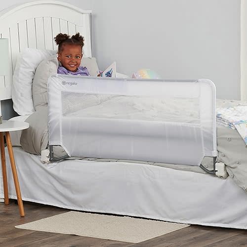 Regalo Safety Double-Sided Swing Down Bed Rail Guard (2-Pack), Toddler Bed Rail for Twin to Queen Beds, Extra Long 43”, Reinforced Anchor System, Easy Install, White