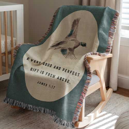 Mallard Duck Woven Blanket, Bible Verse Baby Blanket, Duck Hunting Nursery Decor, Newborn Baby Shower Duck Gift