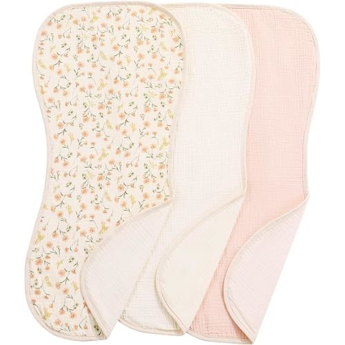HOMBYS Changing Pad Liner Fits for Changing Pad,Washable Baby Changing Pad Cover Waterproof,100% Cotton Muslin Changing Table Pad,3 Pack,Cream White,Pink,Floral