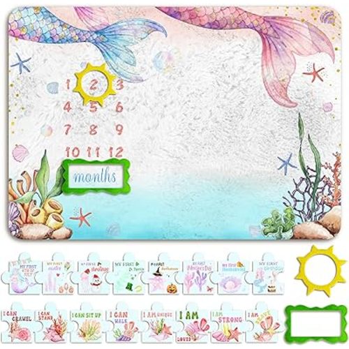 Mermaid Milestone Blanket for Baby, Mermaid Baby Monthly Milestone Blanket, Newborn Photography Background Decor, Perfect Newborn Gift & Keepsake
