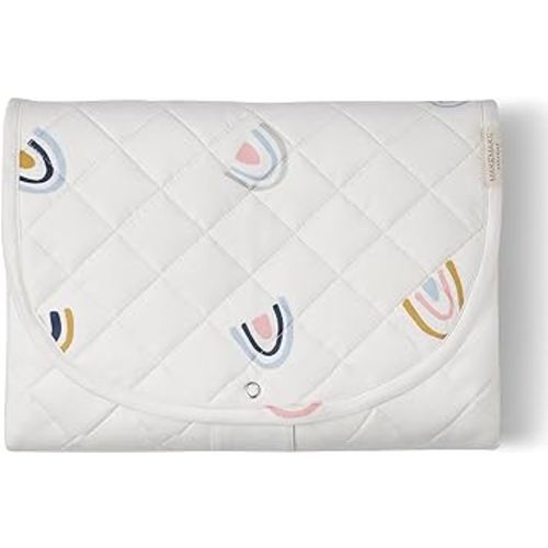 Makemake Organics Organic Portable Changing Pad GOTS Certified Organic Cotton Fill Portable Diaper Changing Mat Diaper Clutch Changing Station Kit Compact Travel Pad (33"x34", Rainbow)