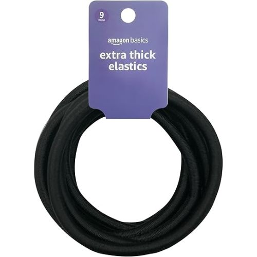 Amazon Basics XL & Extra Thick No Damage Elastics for Thick Hair, Ponytail Holders, Black, Pack of 9