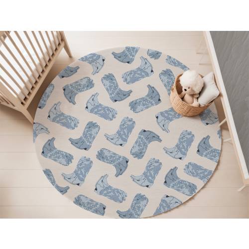 Blue Cowboy Boot Rug Boy Round Light Blue Rug Nursery Decor Boho Western Nursery Rug Boy South Western Boy Nursery Rug Round Blue Cowboy Rug