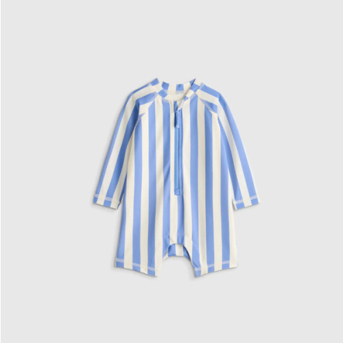 Long Sleeve Zip-Up Rash Guard One-Piece Swimsuit - Peri Beach Stripe, 6-9 months