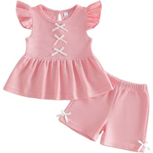 GOOCHEER Toddler Girl Clothes Baby Summer Outfit Solid Ruffle Sleeveless Vest Tank Top Pants Set 12 18 24 Month 2T 3T 4T 5T