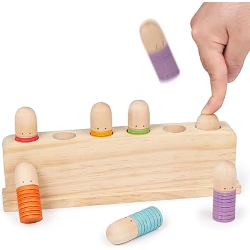 Wooden Pop Up Puppets|Wooden Cause and Effect Toys for Boys & Girls, Montessori Color Matching Toys,Special Festival Gift for Kids 2 3 4