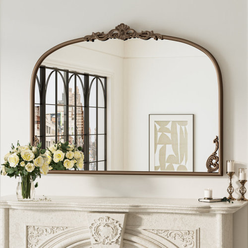 Fleur De Lis Living Arch Vintage Mirror with Baroque Metal Frame, Wall Decorative Mirror for Fireplace, Bedroom, Living Room, or Entryway Decor & Reviews | Wayfair