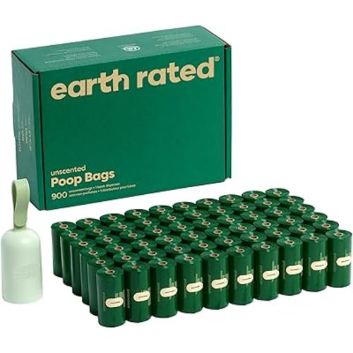 Earth Rated Dog Poop Bag Holder with Bags, Durable and Guaranteed Leakproof, Unscented, 1 Dispenser and 900 Count
