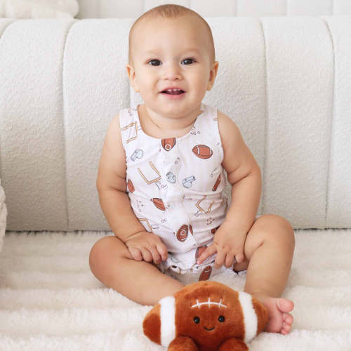 Sleeveless Snap Romper in Tiny Touchdowns | Caden Lane