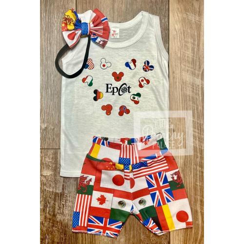 Epcot Flags Baby Full Outfit Set / Toddler Full Outfit Set / Trendy Baby Clothes / DisneyClothing Set