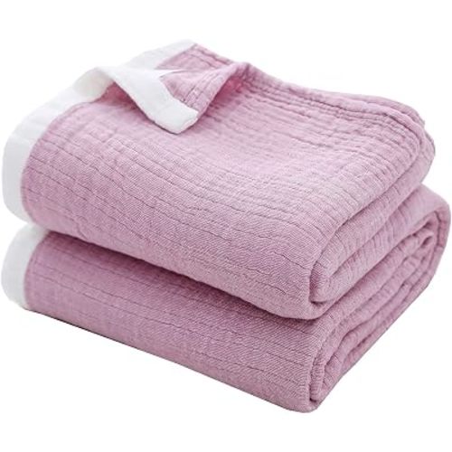 SE SOFTEXLY Muslin Throw Blanket, 4-Layer Dyed Yarn, 50”x60”, Purple