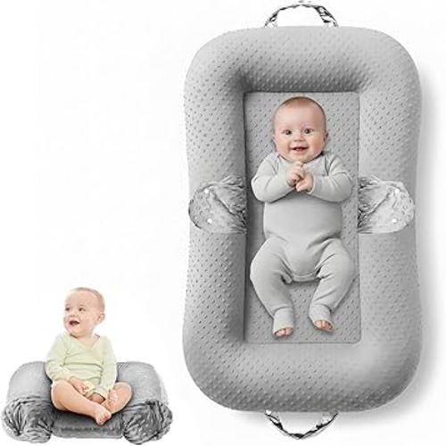 Baby Lounger Pillow : 2-in-1 Infant Lounger for Newborn 0-48 Months, Portable Tummy Time Mat for Home and Travel, Breathable & Soft Baby Seat for Baby, Babies Essentials Gifts