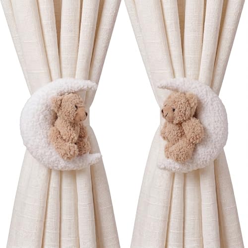 Chumia 2 Pack Moon Bear Curtain Tiebacks Cute Nursery Decor Cartoon Bears Curtain Ties Decorative Animal Shape Holdbacks for Nursery Jungle Theme Rooms Office Living Room