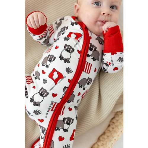 Wisconsin Baby Pajamas | Bamboo Zip Sleeper, Badger Print, Badger State Pride