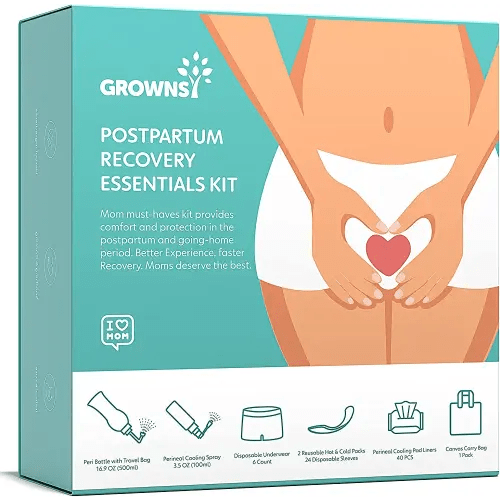 Postpartum Recovery Essentials Kit for Labor&Delivery, All-in-One Postpartum Kit Includes PERI Bottle, Herbal Cooling Spray, Herbal Cooling Liners, Hot &Cold Packs, Disposable Underwear