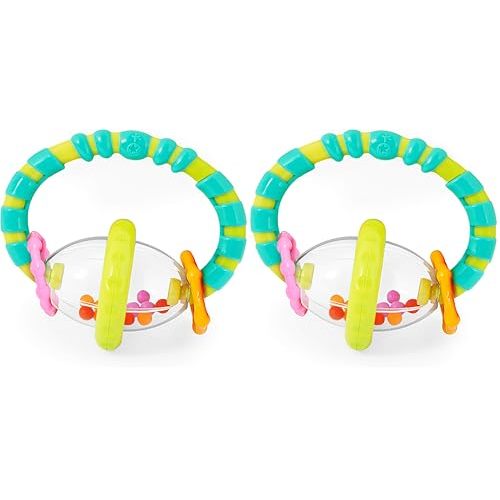 Bright Starts Grab & Spin Baby Rattle & BPA-Free Teether Toy, Ages 3 Months+ (Pack of 2)