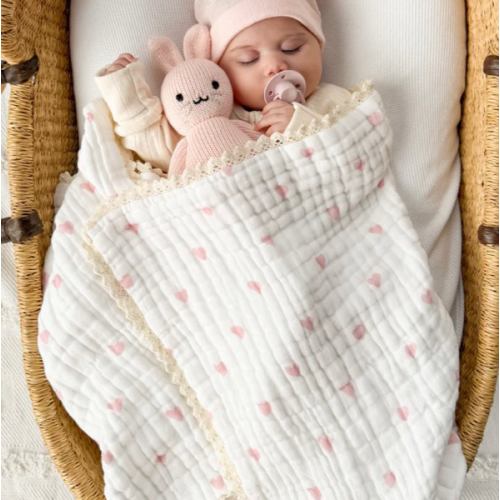 Gauze Lace Blanket | Pink Hearts – Little and Fern