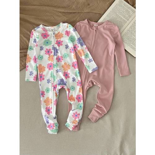 SHEIN LMoss Kids LMoss 2pcs/Set Newborn Baby Girl Cute Floral Knitted Elastic Long Sleeve Jumpsuit, Autumn/Winter Graphic | SHEIN USA