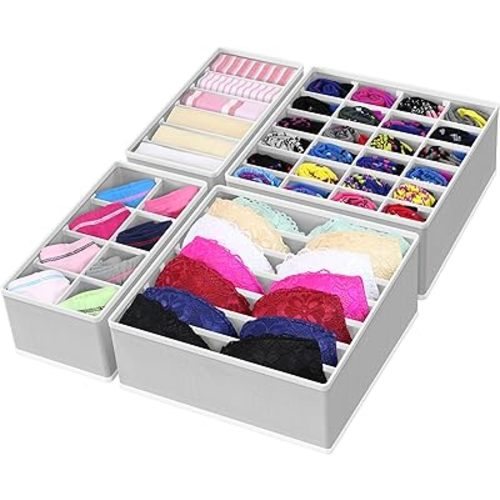 Simple Houseware 4-Pack Drawer Organizer Set - Closet Dividers for Underwear, Socks, Bras, Scarves, Ties - Foldable Non-Woven Storage Boxes, Gray