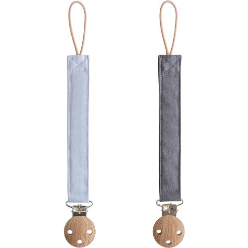 mushie Linen Baby Pacifier Clip Holder | Soft Fabric Strap, 2-Pack (Powder Blue/Deep Sea)