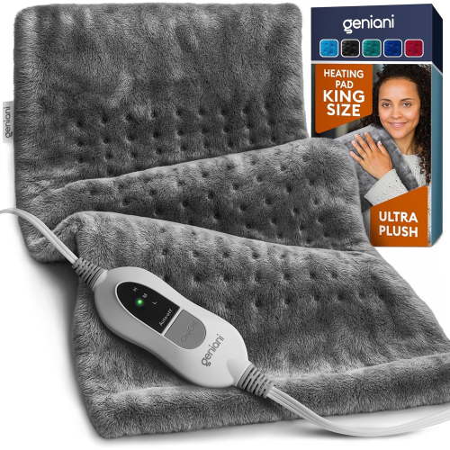 Geniani Heating Pad for Back Pain Relief – Electric Heating Pad for Cramps & Period Cramps, Neck and Shoulders, Auto Shut Off, Machine Washable (12"x24", Navy Gray) HSA/FSA Eligible