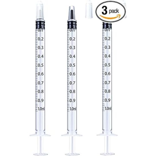 1ml Syringe for Liquid, Oral, Scientific Labs, Measurement, Dispensing, with Cap- 3 Pack 1ml Syringes