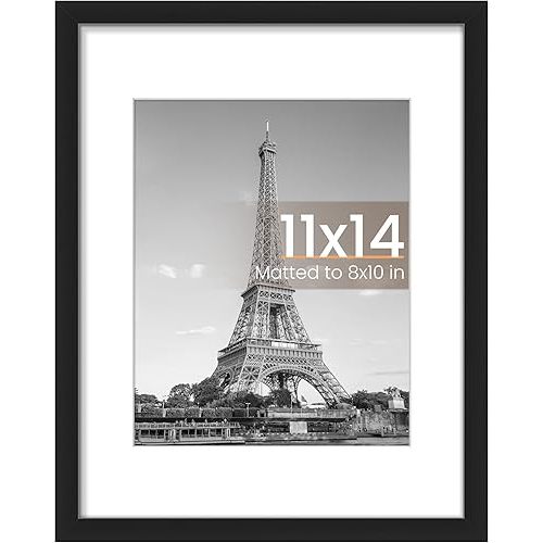 upsimples 11x14 Picture Frame, Display Pictures 8x10 with Mat or 11x14 Without Mat, Wall Hanging Photo Frame, Black, 1 Pack