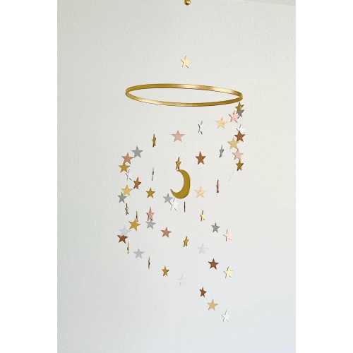 Multicolor wood stars and moon baby mobile, stars and moon mobile nursery, night baby mobile, minimalist mobile, gender neutral mobile