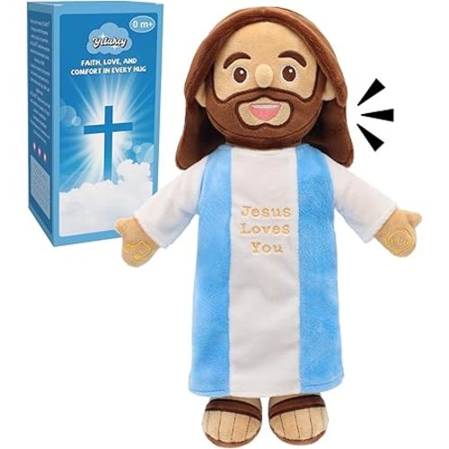 Yelakey Talking Jesus Plush - Speaks 36 Bible Verses & 10 Songs, 13” Speaking Dolls with Music & Sound, Stuffed Jesus Loves You Baptisms Christmas Easter Gifts for Kids Church Sunday School