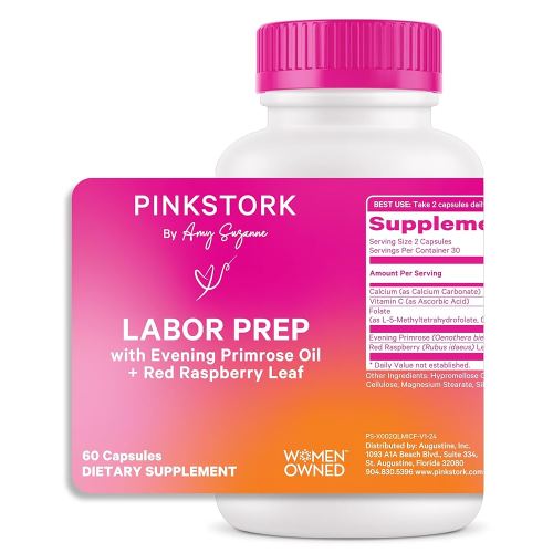 Pink Stork Labor Prep Supplement – Evening Primrose Oil & Red Raspberry Leaf for Third Trimester, Gentle Labor & Postpartum Support, Pregnancy & Breastfeeding Safe, 60 Vegan Capsules