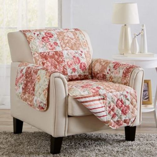 Reversible Patchwork Floral Sofa Furniture Protector - Great Bay Home(Chair, Burgundy / Taupe)