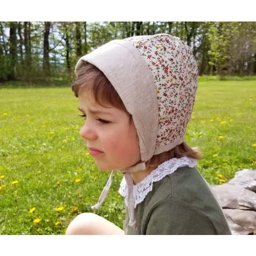 Natural Linen Bonnet with Visor – Olive and Cradle
