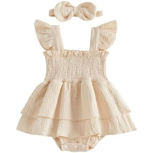 Newborn Baby Girl Clothes Summer Smocked Romper Short Sleeve Jumpsuit And Headband Outfit Cute Infant Clothing