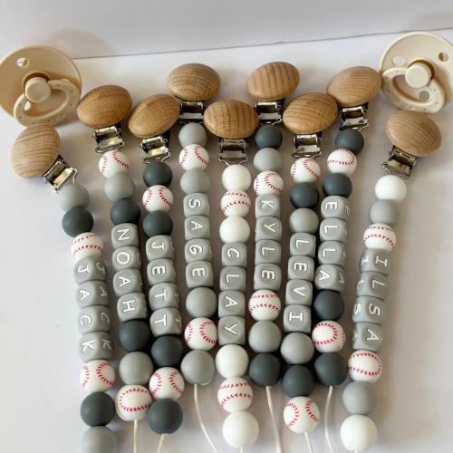 Silicone Baseball Pacifier Clip • Personalize with Newborn Baby Boy or Girl Name • Custom Baby Shower Newborn Gift for Baseball Mom