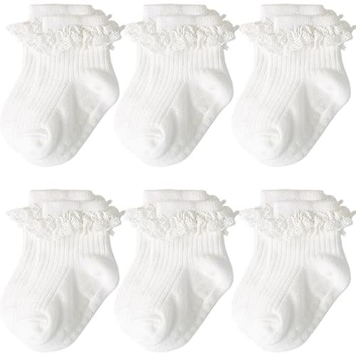 Baby Girl Toddlers Socks with Non-slip Grip Cute Frilly Ruffle Ankle Soft Cotton Newborn Baby Socks for Infant Kids