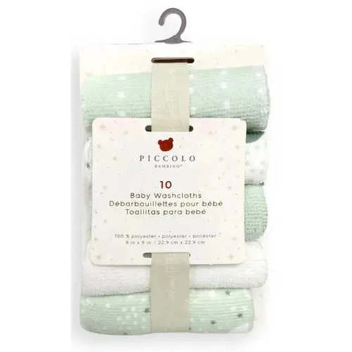 Piccolo Bambino - 10Pk Washcloth Set Green
