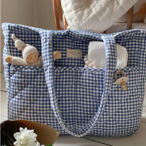 Quilted Diaper Bag (Blue Gingham)