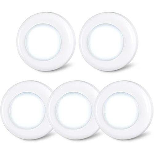 STAR-SPANGLED Push Tap Light, 2.8” Mini Night Touch LED Puck Lamp, Portable Under Cabinet Lighting AAA Battery Operated Powered, DIY Stick On Lights for Closet, Counter, Kitchen, Cool White, 5 Pack