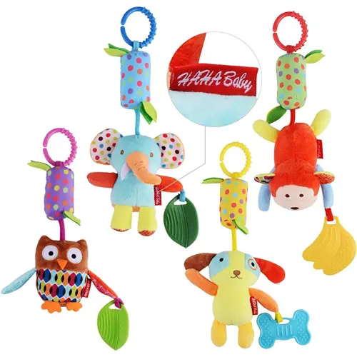 HAHA Baby Toys for 0 3 6 9 to 12 Months, Soft Hanging Crinkle Squeaky Sensory Learning Toy Infant Newborn Stroller Car Seat Crib Travel Activity Plush Animal Wind Chime with Teether for Boys Girls