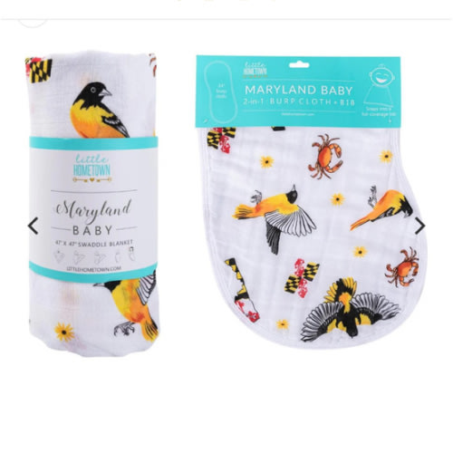 Maryland Baby Gift Set: Muslin Swaddle & Burp Cloth Combo – Little Hometown