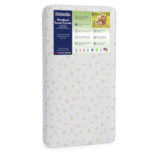 Kolcraft Dual Firm Crib Mattress, Toddler Mattress, Antibacterial Pediatric Premier Baby Mattress, Woodland Forest Crib Mattress