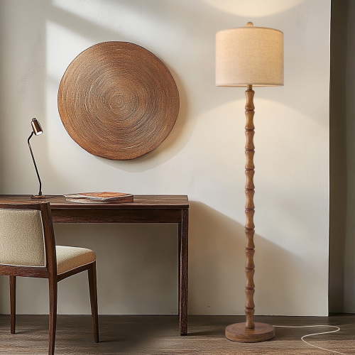 Oneach 62" Farmhouse Floor Lamp for Living Room,Wood Grain Brown Standing Lamp for Bedroom Retro