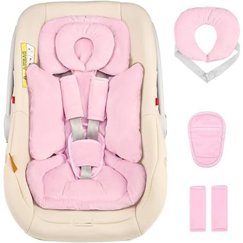 Hooyax Infant Car Seat Insert with Removable Head Support, Dual-Sided Baby Car Seat Cushion for Preemies & Newborns - Universal Head & Body Support for Car Seat, Stroller & Swing(Pink)