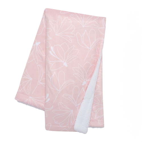 Lambs & Ivy Petals Pink/White Floral Fleece Faux Shearling Soft Baby Blanket