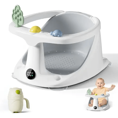 Baby Bath Seat for Babies 6 Months & Up - Bathtub Seats for Babies Sitting Up with Rinse Cup, Non-Slip, Comfortable, Infant Bath Essentials, Gray